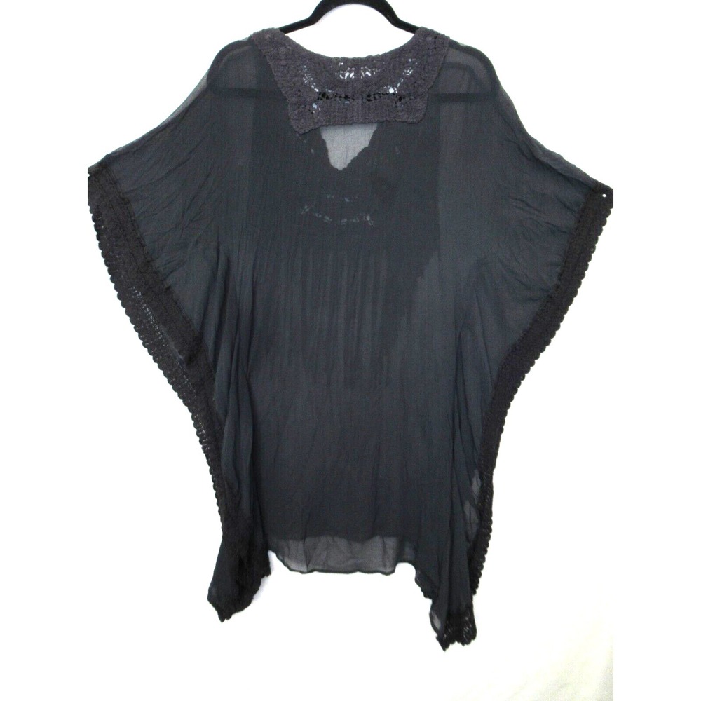 Monoreno Size Small Gray Sheer Fringe Tunic Top Swimsuit Cover-Up Boho Festival - Picture 5 of 6
